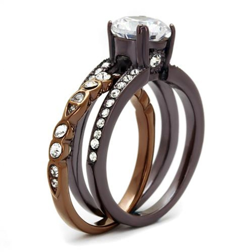 2.75 Ct Zirconia Stainless Steel Wedding Ring Set - Picture 4 of 5